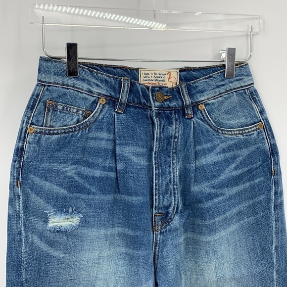 Sandrine Rose wide leg high rise pleated denim jeans distressed blue new 28 - Picture 2 of 7